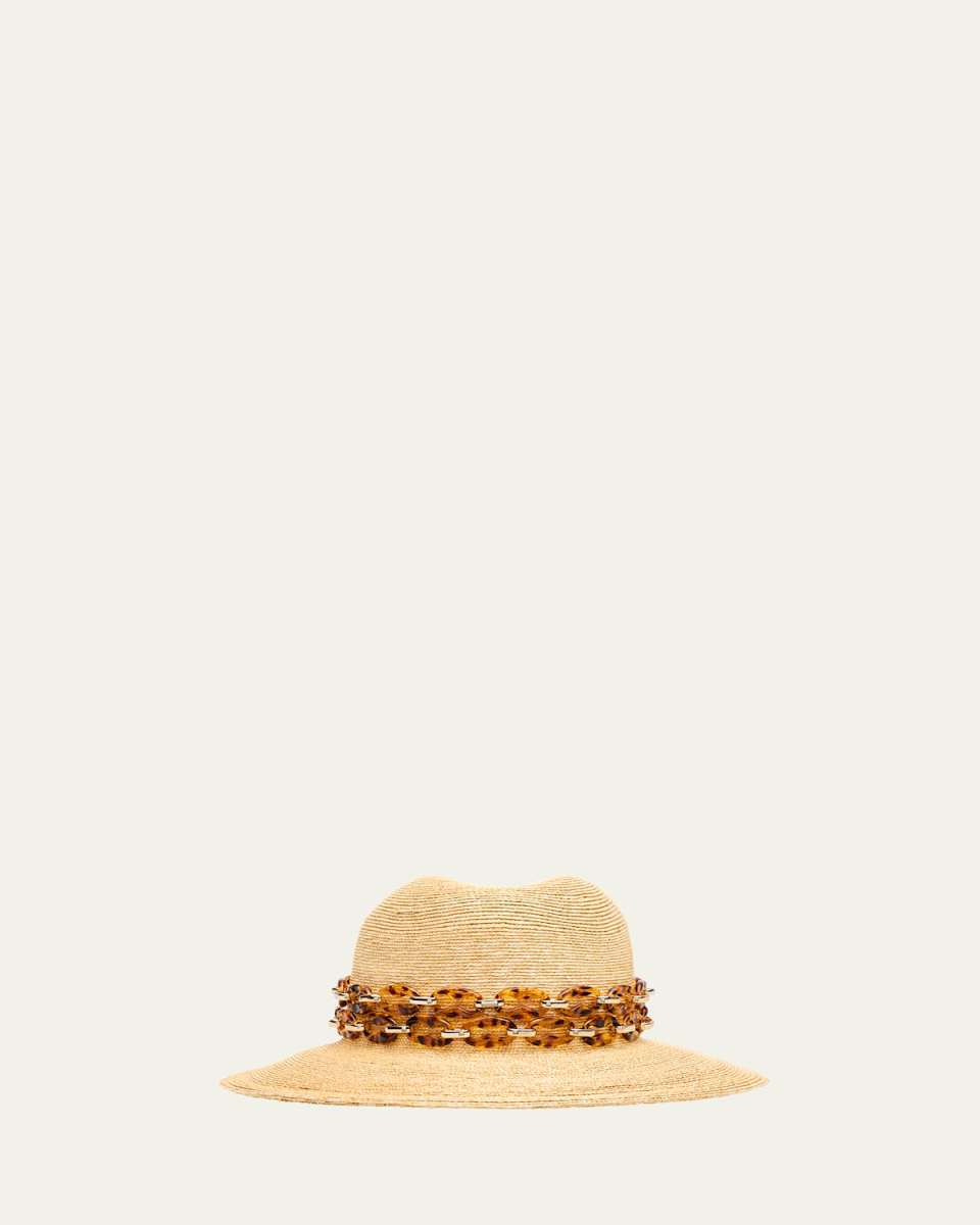 Beaded Straw Fedora Hat